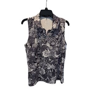 4/$40 Nike Dri-FIT Sleeveless Golf Polo Floral Black White Gray Size Medium